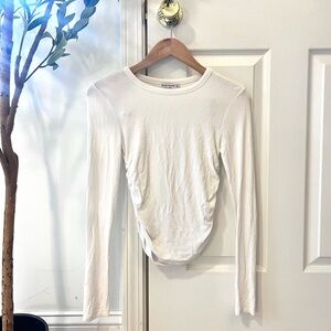 White Stradivarius ruched long sleeve tee